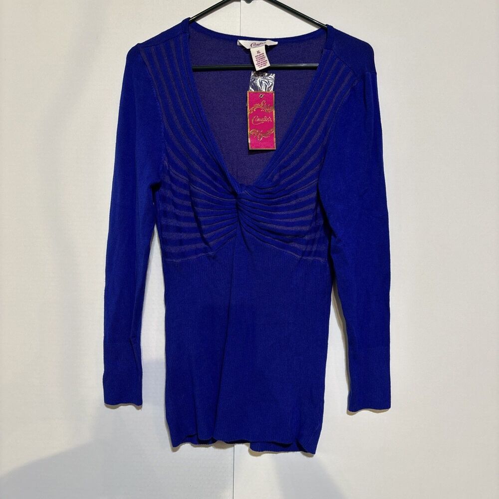 Woman Candies Blue Twist Front Sweater XL Retro Y2K Chest 32" NWT Flaw see desc.